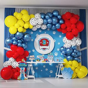 Paw Balloons Garland Arch Kit 136pcs Red Yellow Metallic Blue Latex Balloons with 12inch Dog Paw Balloon for Patrol Theme Party, Boy Girl Birthday Party Baby Shower Decorations(Red yellow blue)