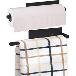 2 Pack Magnetic Paper Towel Holder for Refrigerator, Kitchen Towel Rack Magnetic Towel Bar Multi Function Made of Iron,Used for Kitchen,Bathroom,No Drilling (Black, 2 Pack)
