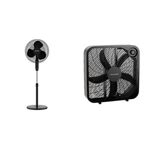 PELONIS 16” Pedestal Remote Control, Oscillating Stand Up Fan 7-Hour Timer, Supreme 16″-Black & PFB50A2ABB-V 3-Speed Box Fan for Full-Force Circulation with Air Conditioner, Black, 2020 New Model