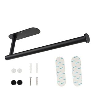 Paper Towel Holder Black, Paper Towel Holder Under Cabinet, Stainless Steel Wall-Mounted Paper Towel Holder – Self-Adhesive or Drilled for Kitchen, Pantry