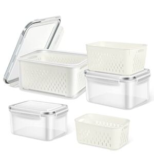 TBMax Fruit Storage Containers for Fridge – 3 Pack Large Produce Saver Containers Fridge Organizers with Airtight Lid & Colander, Vegetable Storage Lettuce Keepers Berry Containers for Refrigerator