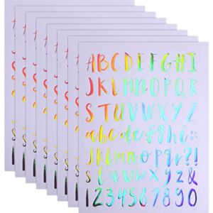 8 Sheets Vinyl Alphabet Letter Sticker Cursive Alphabet Letter Script Pantry Labels Self-Adhesive Vinyl Sticker for Scrapbooking Mailbox Kitchen Signs Grad Cap Containers Jar Labels (Rainbow,1 Inch)