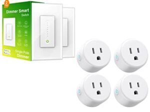 Smart Dimmer Switch, 2.4GHz Smart WiFi Light Switch 2Pack and Smart Plug, Mini WiFi Outlet Socket 4Pack
