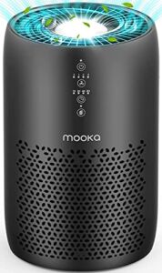 MOOKA Air Purifier for Home Large Room 861 sq ft, H13 HEPA Filter Air Cleaner for Bedroom Office, Odor Eliminator for Allergies and Pets Dander Wildfire Smoke Pollen Dust Mold, Ozone-Free, Night Light