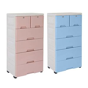 6 Drawer Dresser Storage Tower, PP Plastic Cabinet Vertical Dresser Tower Tall Closet Storage Dresser with 4 Wheels ,5 Layer Small Closet Drawers Organizer Unit for Clothes,Easy to Assembly (Blue)