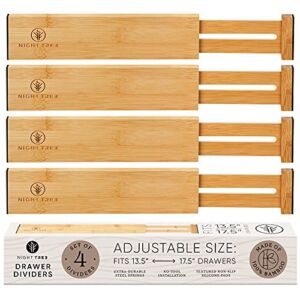 Bamboo Drawer Dividers – Set of 4 Expandable Spring-Loaded drawer dividers for clothes / Kitchen Utensils drawer divider w/ Anti-Slip Silicone Pads for Continued Protection – 13.5 – 17.5 Inches Length