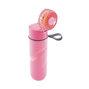 O2COOL Breezy Sip Water Bottle With Removeable Handheld Battery Powered Fan (Pink)