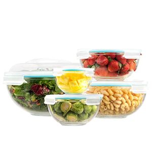EatNeat Glass Storage Bowls with Lids – Premium 5 Piece Airtight Food Storage Containers, Salad Bowls for Lunch, Glass Meal Prep Containers, Microwavable Bowls, Oven Safe Bowls, Nesting Mixing Bowls