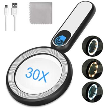 Arsir Rechargeable Magnifying Glass with Light, 30X 4.7IN Handheld Large Lightweight Lighted Magnify Lens 21 LED 3 Modes Illuminated Book Magnifier for Kids,Seniors,Reading,Inspection,Coin,Jewelry | The Storepaperoomates Retail Market - Fast Affordable Shopping