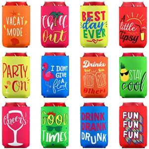12 Packs Scalloped Can Cooler Sleeve Funny Beer Can Cooler Covers Beach Themed Beer Sleeve Insulated Neoprene Can Cooler Sleeve for Beer Beverages Cans and Bottles Summer Party Favors