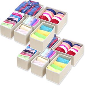 Simple Houseware Foldable Cloth Storage Box Closet Dresser Drawer Divider Organizer Basket Bins for Underwear Bras, Beige (Set of 12)