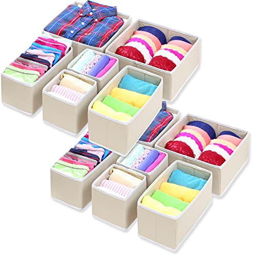Simple Houseware Foldable Cloth Storage Box Closet Dresser Drawer Divider Organizer Basket Bins for Underwear Bras, Beige (Set of 12) | The Storepaperoomates Retail Market - Fast Affordable Shopping