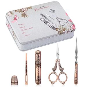 BUTUZE Embroidery Scissors Kit, European Antique Vintage Sewing Kit, Complete Vintage Sewing Tools with Embroidery Scissors,Original Case,Sewing Needle Case, Awl for Sewing, Craft, Needlework