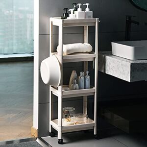 4 Tier Storage Trolley -Utility Cart and Hooks Standing Shelves for Kitchen Bathroom Living Room Bedroom Laundry Room