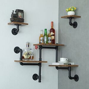BOTAOYIYI Industrial Pipe Shelving, Farmhouse Shelves for Wall Mount Pipe Bookshelf Floating with Rustic Wooden Planks for Bar Kitchen Living Room