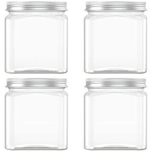 4 Pcs 24 Oz Clear Plastic Jars 720mL Plastic Containers Reusable Empty Storage Jars with Lid for Household and Kitchen Organizing