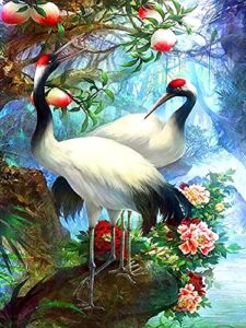 Theshai 5D Diamond Painting Red-Crowned Crane by Number Kit, Diamond Arts Animal Paint with Diamonds Kits Round Full Drill Crystal Rhinestone Embroidery Cross Stitch for Home Wall Decor 12x16Inch