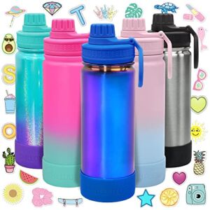 CHILLOUT LIFE 17 oz Insulated Kids Water Bottle with Leakproof Spout Lid + Cute Waterproof Stickers – Perfect for Personalizing Your Kids Metal Water Bottle, Dishwasher Safe Paint – Magic Blue