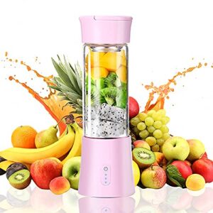 Portable Blender with USB Cable & Cleaning Brush, Personal 13 oz. Fruit Mixer for Smoothies, Juice & Milk Shakes, Baby Supplementary Food, USB Rechargeable Mini Blender suitable for Home, Office, Sports, School, College, Travel, Gym, Camping, Hiking & Pic