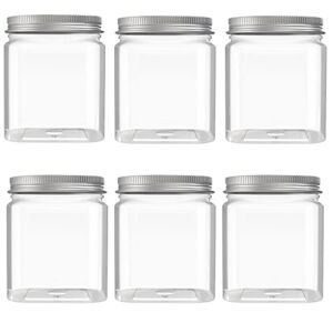 6 Pack 24 Oz Clear plastic jar, Refillable Kitchen Storage Containers, For Kitchen & Household, Aluminum cap.