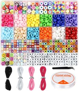 Dowsabel Bracelet Making Kit, Beads for Bracelets Making Pony Beads Polymer Clay Beads Smile Face Beads Letter Beads for Jewelry Making, DIY Arts and Crafts Gifts for Girls Age 6 7 8 9 10-12