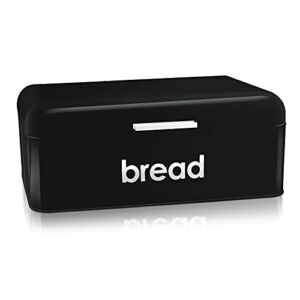 E-far Vintage Bread Box for Kitchen Countertop, Black Metal Bread Storage Container Retro Bread Bin for Pastries/Loaves/Dry Food, Large Capacity & Modern Design (16.7” x 9” x 6.4”)
