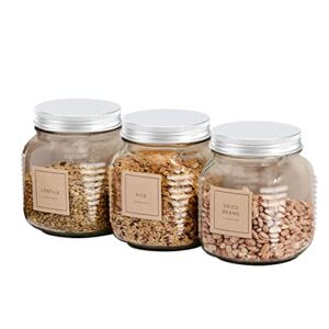 32 oz Empty Plastic Mason Jars with Lids, 3 Pack Wide Mouth Candy Jars, Square Decorative Cosmetic Jars For Pantry Snack Candy Buffet Cookies