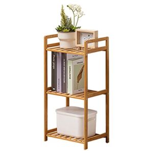 IOTXY Adjustable Multifunctional Shelving Unit – Small 3-Tier Bamboo Freestanding Shelf, Bathroom Towel Storage Shelves, Kitchen Organizer, Living Room Open Bookshelf, Entryway Shoe Rack, Light Brown