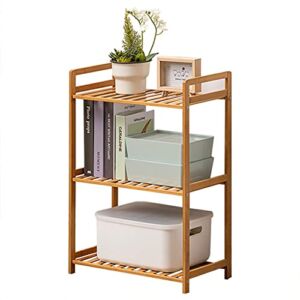 IOTXY Adjustable Multifunctional Shelving Unit – Medium 3-Tier Bamboo Freestanding Shelf, Bathroom Towel Storage Shelves, Kitchen Organizer, Living Room Open Bookshelf, Entryway Shoe Rack, Light Brown