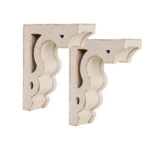 American Art Decor Small Distressed Carved Wood Decorative Corbels Wall Mounted Shelf Brackets Vintage Antique Victorian Rustic Farmhouse Decor, Whitewashed, Set of 2, 7.4″ H x 6.5″ L x 1.9″ D