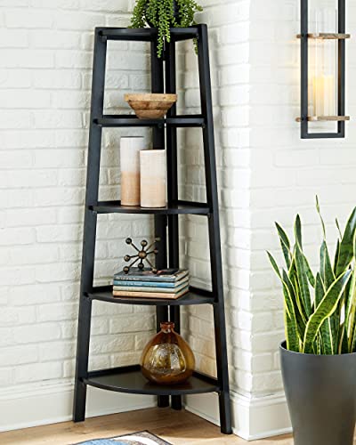 Signature Design by Ashley Bernmore Casual Corner Shelf with 5 Fixed Shelves, Black | The Storepaperoomates Retail Market - Fast Affordable Shopping