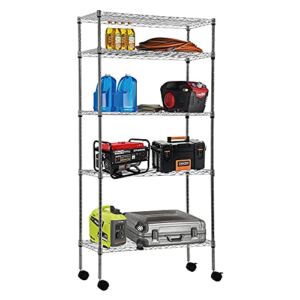 Hkeli Storage Shelves Metal Shelf 5 Tier Wire Shelving Unit NSF Heavy Duty Adjustable System with Wheels 14 in W x 30 L 60 H Garage for Office Kitchen Restaurant, Chrome
