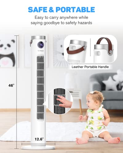 Tower Fan with Remote, 46 Inch Oscillating Fan with 24-Hour Timer, Quiet Floor Fan with 3 Modes & 3 Speeds Settings, Sleep Light Off, Bladeless Cooling Standing Fan Ideal for Home Bedroom Office | The Storepaperoomates Retail Market - Fast Affordable Shopping