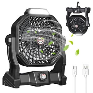 Camping Fan, Tent Fan for Camping with LED Lantern & Hanging Hook, 7800mAh Battery Operated Camping Fan Rechargeable, 270° Rotation, USB Portable Personal Desk Fan for Camping Tent Car Outdoor Travel Picnic Fishing Barbecue
