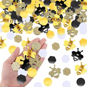 410 Pieces Bee Confetti Gold Glitter Bee Confetti Yellow Black Bee Confetti Circle Confetti Honeycomb Hexagon Confetti for Bee Themed Party Baby Shower Birthday Table Decoration