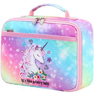 Lunch Bags for Kids Girls Insulated Lunch Boxes Cooler Lunch Tote Bag Picnic Bag for School Children (Oblique rainbow, 11”)
