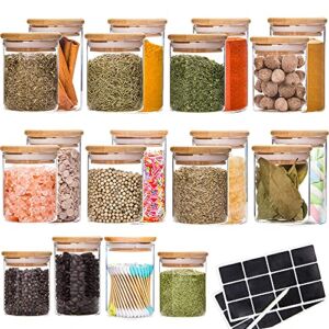 YANGNAY 20 Pack Glass Jars with Bamboo Lids, Spice Tea Herb Storage Containers, Stackable, 2 Size (6 oz, 8 oz)