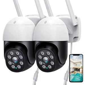 Morecam Security Cameras Outdoor, 360° View PTZ 2.4G WiFi Cameras for Home Security with Mobile App, Surveillance Camera Outside with Night Vision IP66 Compatible with Alexa Motion Detector(2 Pack)