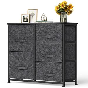 Pipishell Fabric Dresser, 5 Drawer Storage Chest Tower, Organizer Unit for Bedroom, Hallway, Entryway, Closets and Living Room -Sturdy Steel Frame, Wood Top, Easy Pull