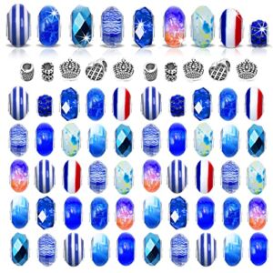 sjavocado 50pcs Assorted Dark Blue Resin Imitation Glass European Large Hole Beads , Metal Spacer Charms Bead for DIY Crafts Bracelets Necklaces Jewelry Making (Blue)