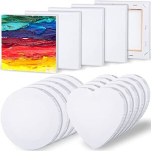 15 Pieces Canvas Boards for Painting Painting Canvas Panels Multipack Cotton Artist Canvas Boards Round, Square, Heart for Acrylic, Oil Paint, Wet or Dry Art Media (8 Inches)