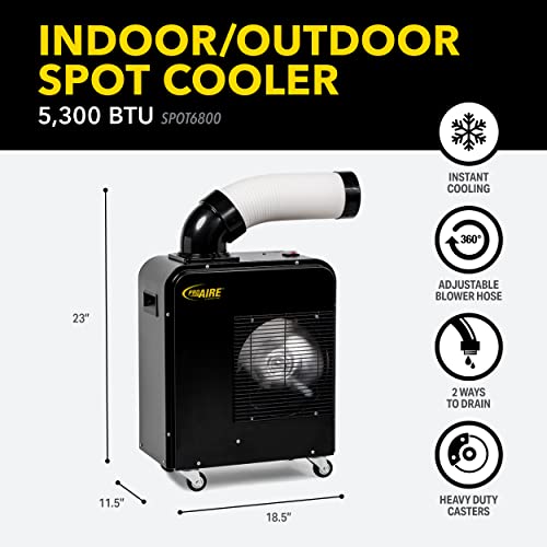 ProAire 5,300 BTU Portable Indoor Outdoor Air Conditioner/Spot Cooler Adjustable Air Flow, 360 Degree Wheels for Portability, Continuous Drainage Option. Ideal for workshops, garages, patios and sheds | The Storepaperoomates Retail Market - Fast Affordable Shopping