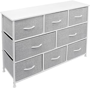 Sorbus Dresser with 8 Drawers – Furniture Storage Chest for Kids Clothing Organization, Bedroom, Hallway, Closet, Office – Steel Iron Frame, Rustic Farmhouse Wood Top, Fabric Bins (White)