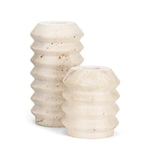 WORHE Candle Holders True Natural Travertine Stone 0.4″ Thick, Set of 2 Premium Marble Candlestick Holder for Wedding Dinning Party, Candle Stand for 3/4 inch Thick Candles Color White (ZT002)