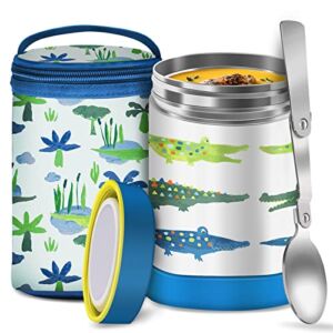 Insulated Lunch Containers for Kids, 16 oz Soup Thermos Food Jar for Hot & Cold Food, Vacuum Stainless Steel Lunch Box with Lunch Bag & Spoon for School Travel Office, Blue