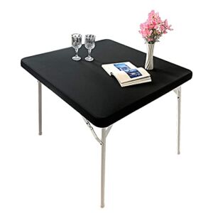 Monibana Cocktail Fitted Spandex Stretch Square Table Covers Caps Elastic Square Tablecloth Black Table Topper 34×34 Inch