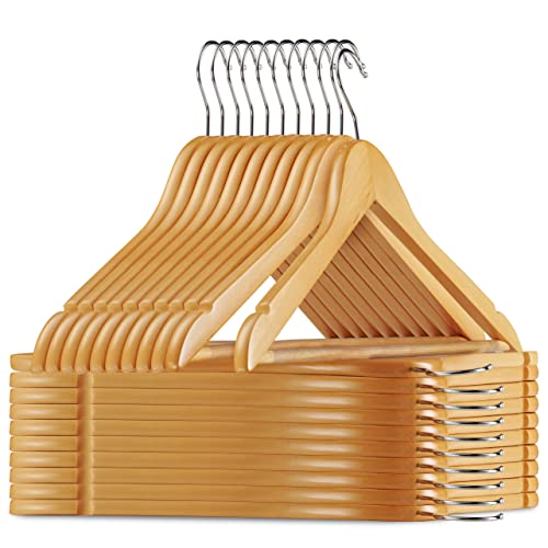 Solid Wood Suit Hangers – 20 Pack – with Non Slip Bar and Precisely Cut Notches – 360 Degree Swivel Chrome Hook – Natural Finish Super Sturdy and Durable Wooden Hangers | The Storepaperoomates Retail Market - Fast Affordable Shopping