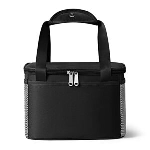6L Thickened Black Reusable Insulated Lunch Bag for Student, Women and Men Travel Picnic and School Lunch Box (Small, Black)