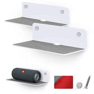 2-Pack 9” Floating Shelf Bluetooth Speaker Stand, Adhesive & Screw Wall Mount, Anti Slip, for Cameras, Baby Monitors, Webcam, Router, Wide Universal Holder Shelves by Brainwavz (SHELF23 White)