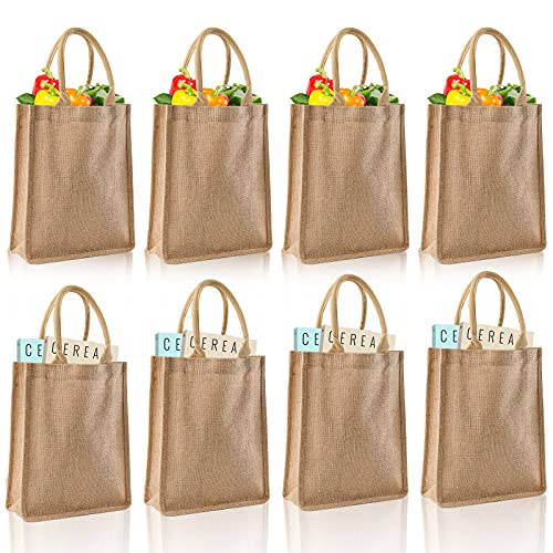 DEAYOU 8 Pack Jute Burlap Tote Bags, Burlap Gift Totes with Handles, Jute Beach Bags Reusable Lined Grocery Totes for Bridesmaid, DIY, Shopping, Pool, Wedding Welcome Bag, 9.8”x11.8”x3.9”, Natural | The Storepaperoomates Retail Market - Fast Affordable Shopping